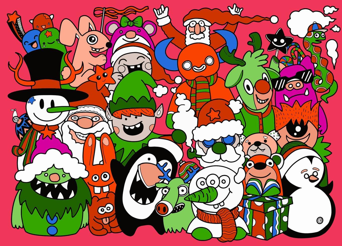 kerstontwerpset schetsmatig handgetekend karakter in doodle-stijlobjecten in een doodle-animatie met een vrolijk kerstthema vector