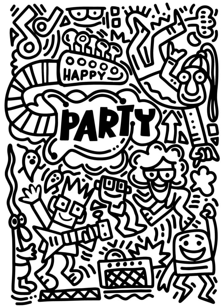 hand getrokken, doodle partij set. schets iconen voor uitnodiging, flyer, poster, hand getekende vectorillustratie van doodle vector