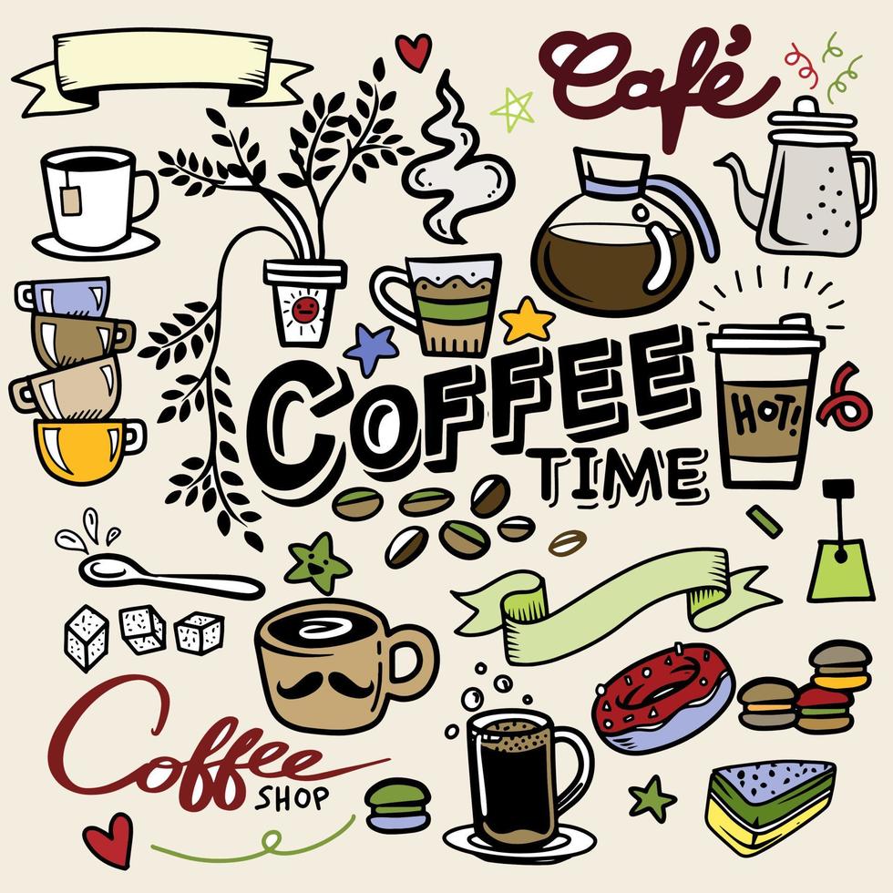 koffie doodle concept - schets illustratie over koffietijd. vector