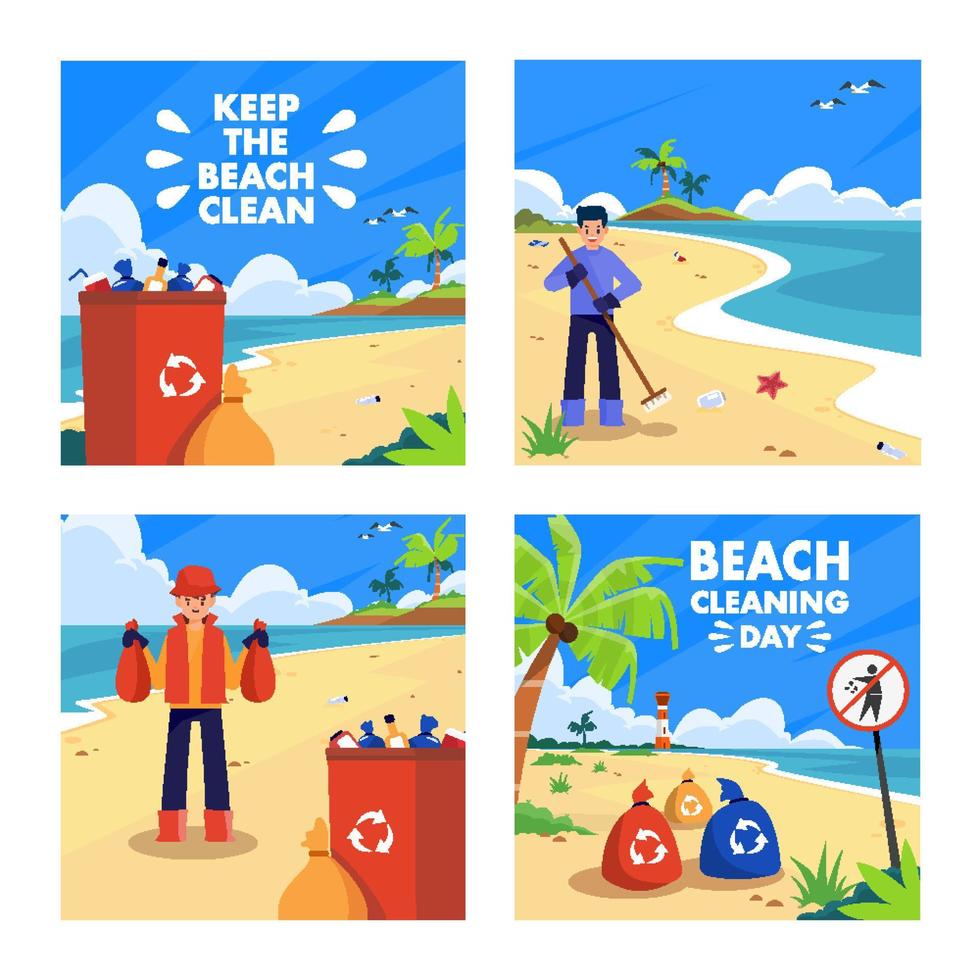 strand schoonmaak sociale media vector