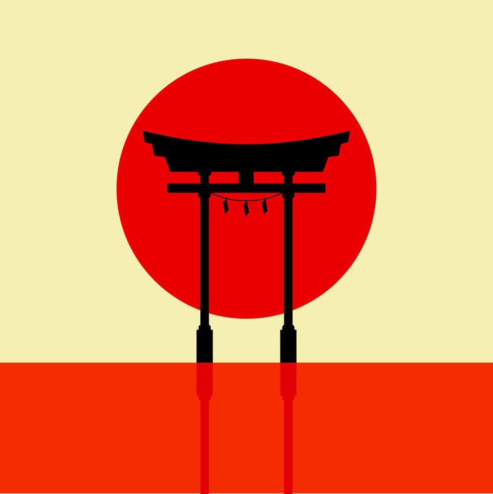 Japanse torii poort. symbool van japan, shintoïsme religie. rode houten heilige tori-boog. oude ingang, oostelijk erfgoed en oriëntatiepunt. oosterse religieuze architectuur. platte ontwerp vectorillustratie vector