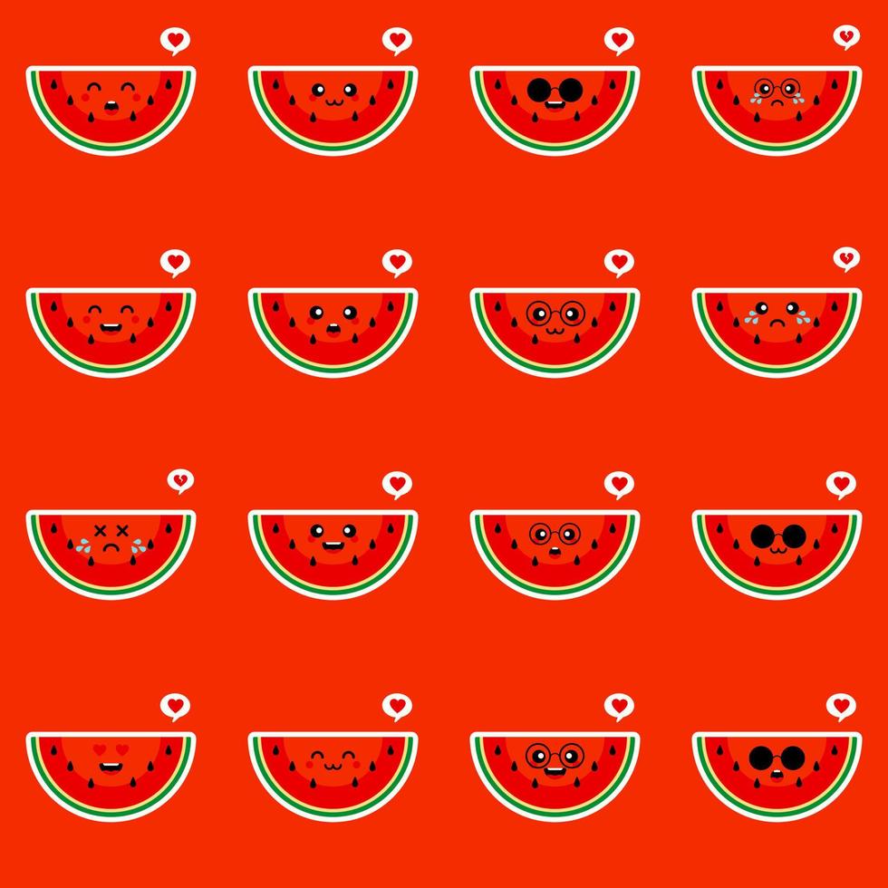 grappig en kawaii watermeloen fruits.tropical fruit platte ontwerp vectorillustratie. gebruik voor kaart, emoji, emoticon, mascot, poster, banner, webdesign en print op t-shirt. gemakkelijk te bewerken. vector