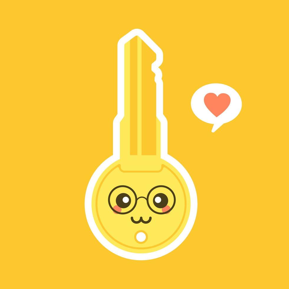 schattig en kawaii sleutelslot platte ontwerp vectorillustratie. stripfiguur voor beveiliging, alarm, slot, sluiten, veiligheidshuis vector