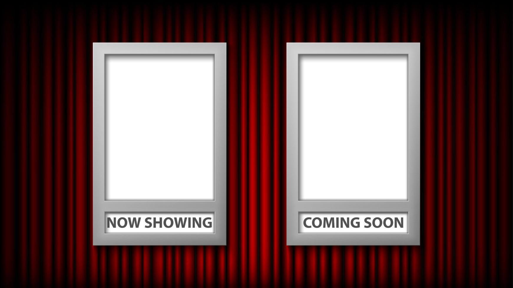 framesjabloon voor filmposters met nu te zien en binnenkort beschikbaar, vectorillustratie vector