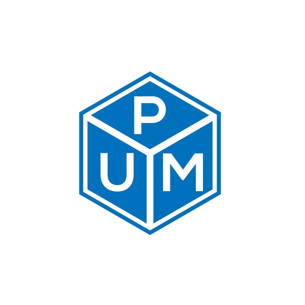 pum brief logo ontwerp op zwarte achtergrond. pum creatieve initialen brief logo concept. pum brief ontwerp. vector