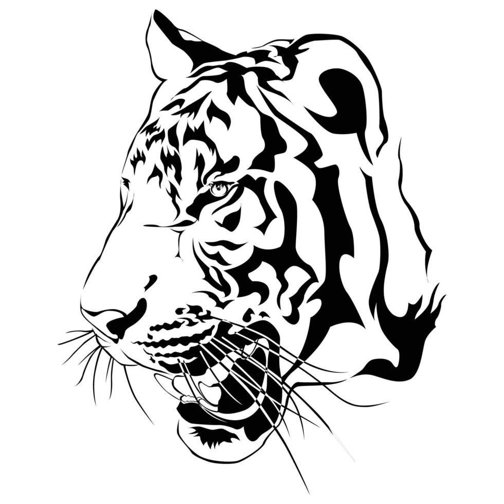 tijger hoofd zwart en wit, vector