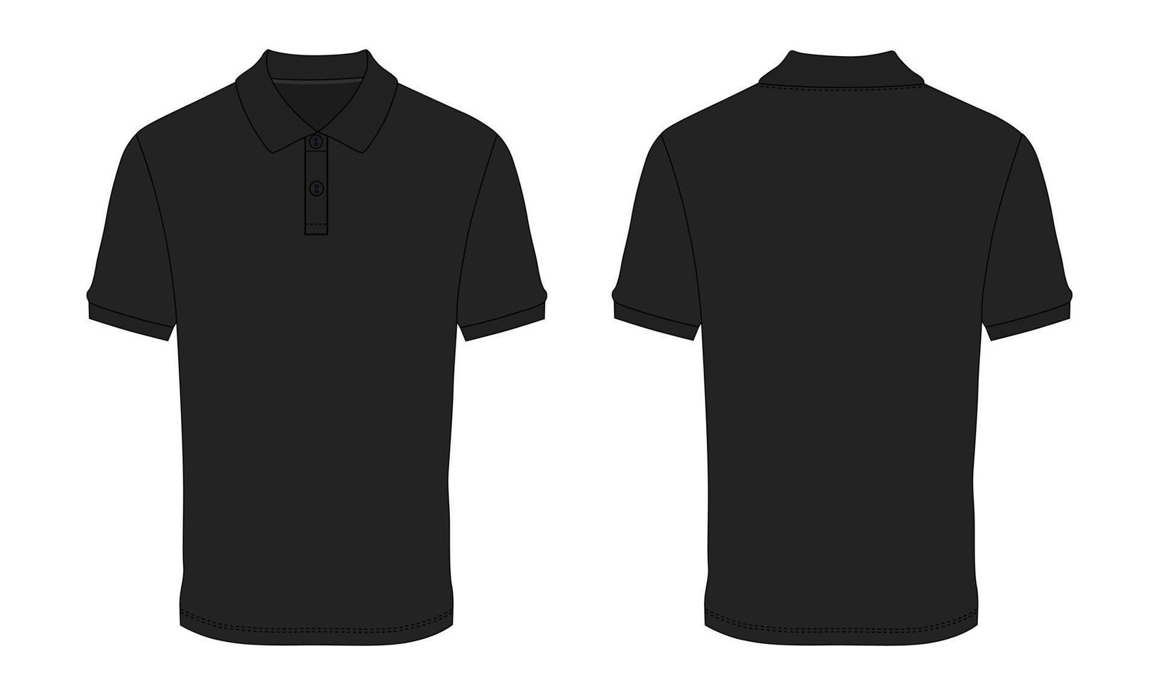 korte mouw poloshirt mode platte schets vector illustratie zwarte kleur sjabloon voor- en achterkant uitzicht geïsoleerd op een witte achtergrond.