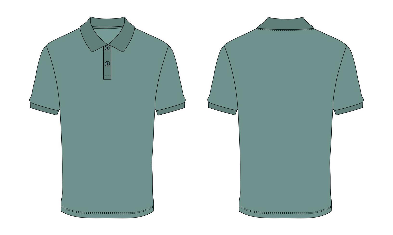 korte mouw poloshirt mode platte schets vector illustratie groene kleur sjabloon voor- en achterkant uitzicht geïsoleerd op een witte achtergrond.