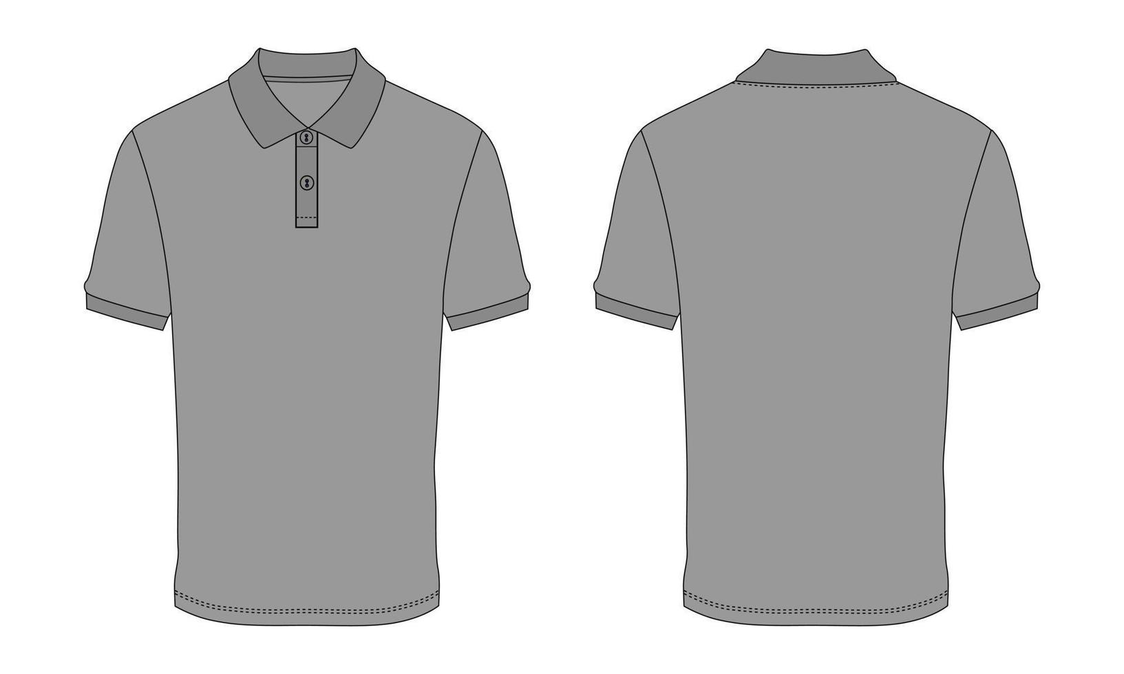 korte mouw poloshirt mode platte schets vector illustratie grijze kleur sjabloon voor- en achterkant uitzicht geïsoleerd op een witte achtergrond.