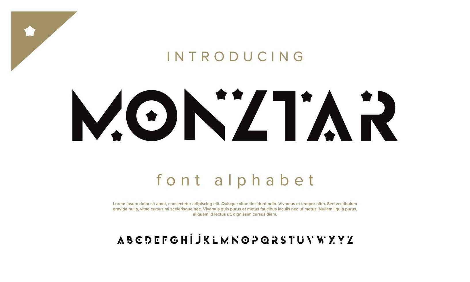moderne abstracte stervorm lettertype. schreefloos alfabet voor muziek, sport, mode. minimale technologie typografie. vector illustratie