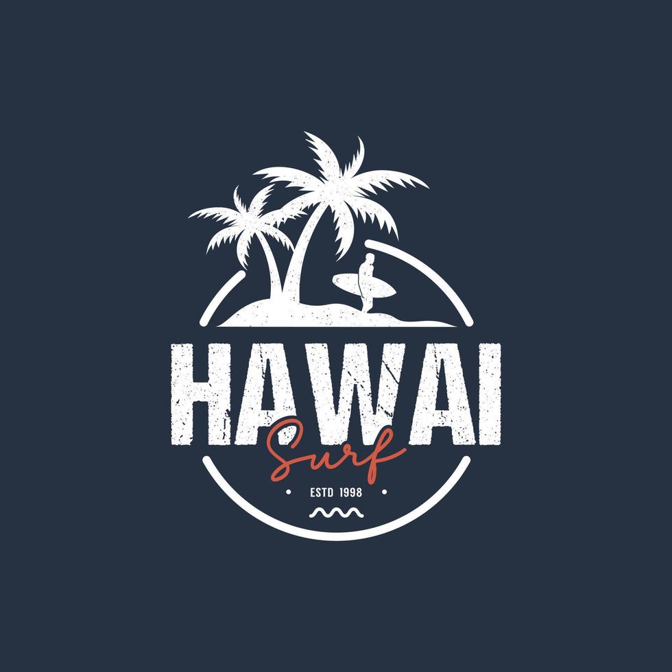 Hawaii surf-logo voor t-shirt en kleding vector ontwerpsjabloon