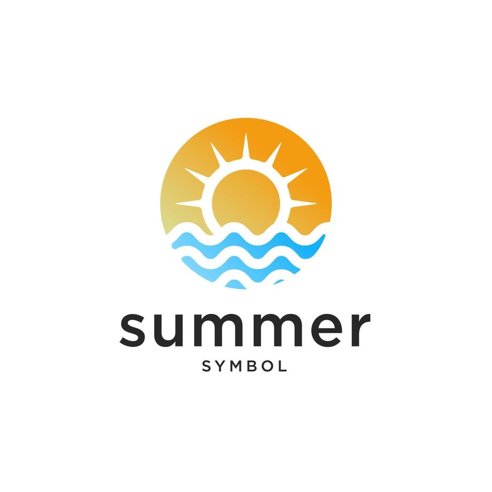 zomer strand met golf en zomer zonnestralen logo ontwerpsjabloon vector