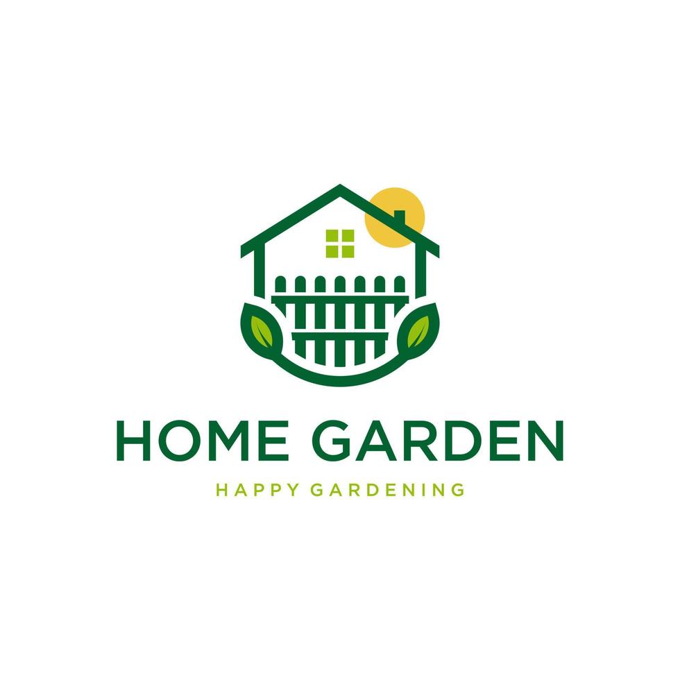 huis tuin logo met glimlach, gelukkig pictogram ontwerpsjabloon vector