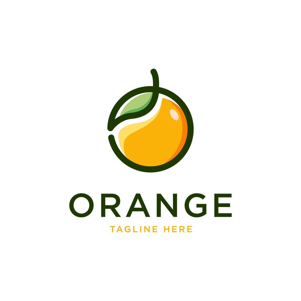 oranje fruitlogo met groen blad één regel ontwerpsjabloon vector