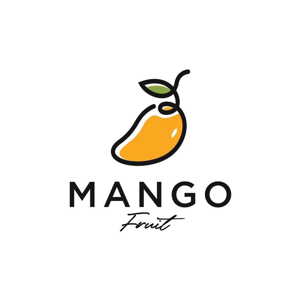 minimalistisch mangofruit-logo-ontwerp met lijnstijlkleurvector vector