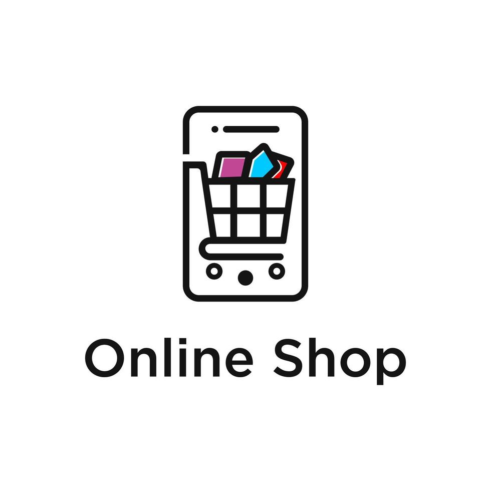 online winkel logo met telefoon en winkelwagen pictogram vector ontwerpsjabloon