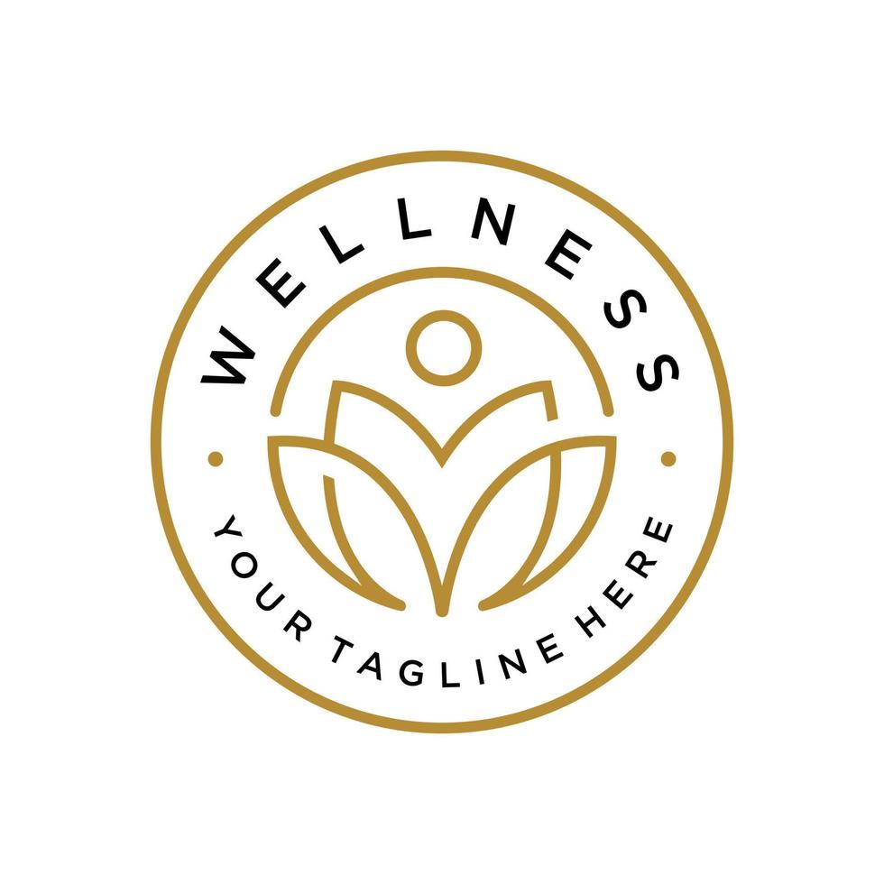 wellness-logo met lotus en mensen badge pictogram ontwerpsjabloon vector