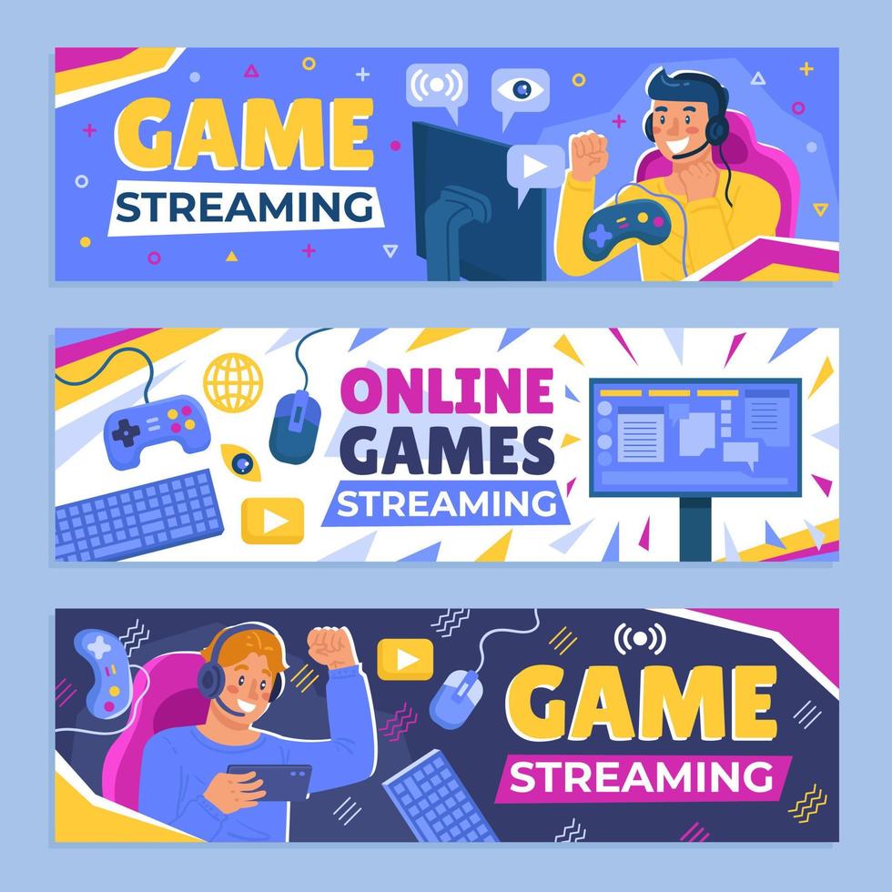 online streaming banner gaming-sjablonen set vector