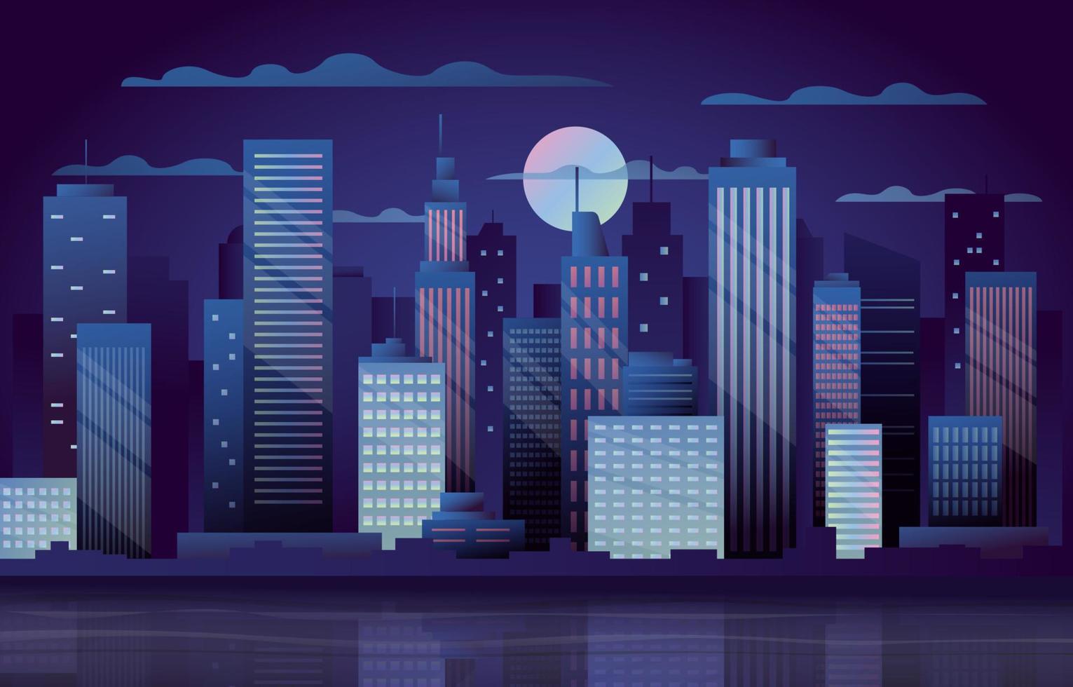 stadswolkenkrabber bij nachtachtergrond vector