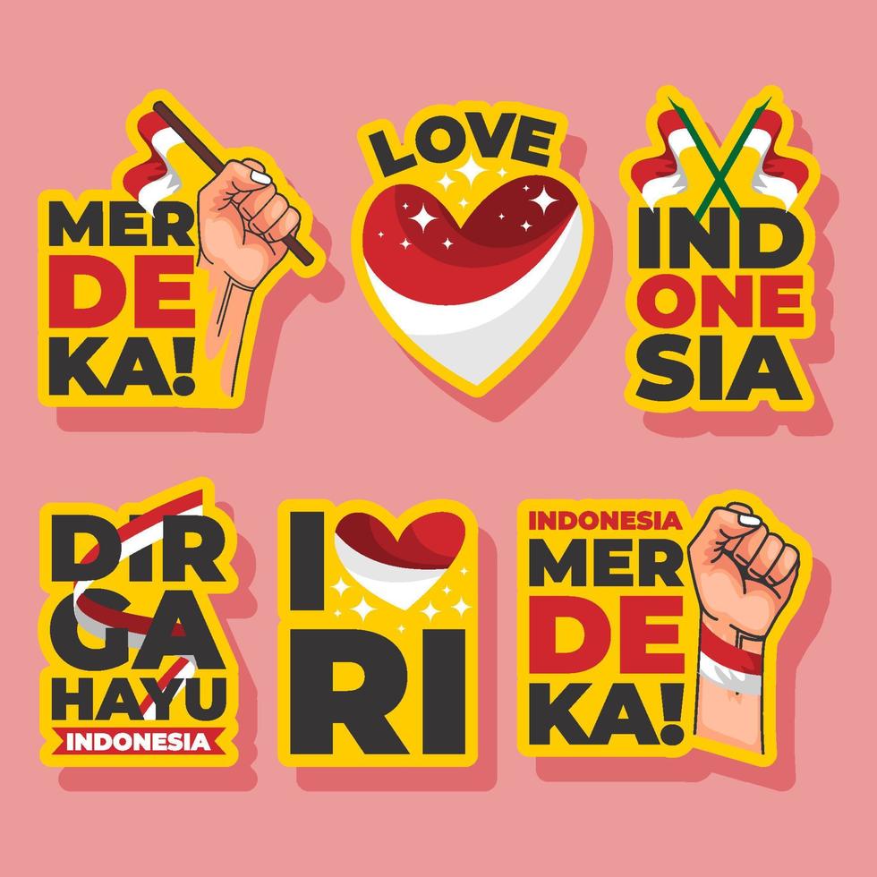 kemerdekaan indonesië stickerset vector