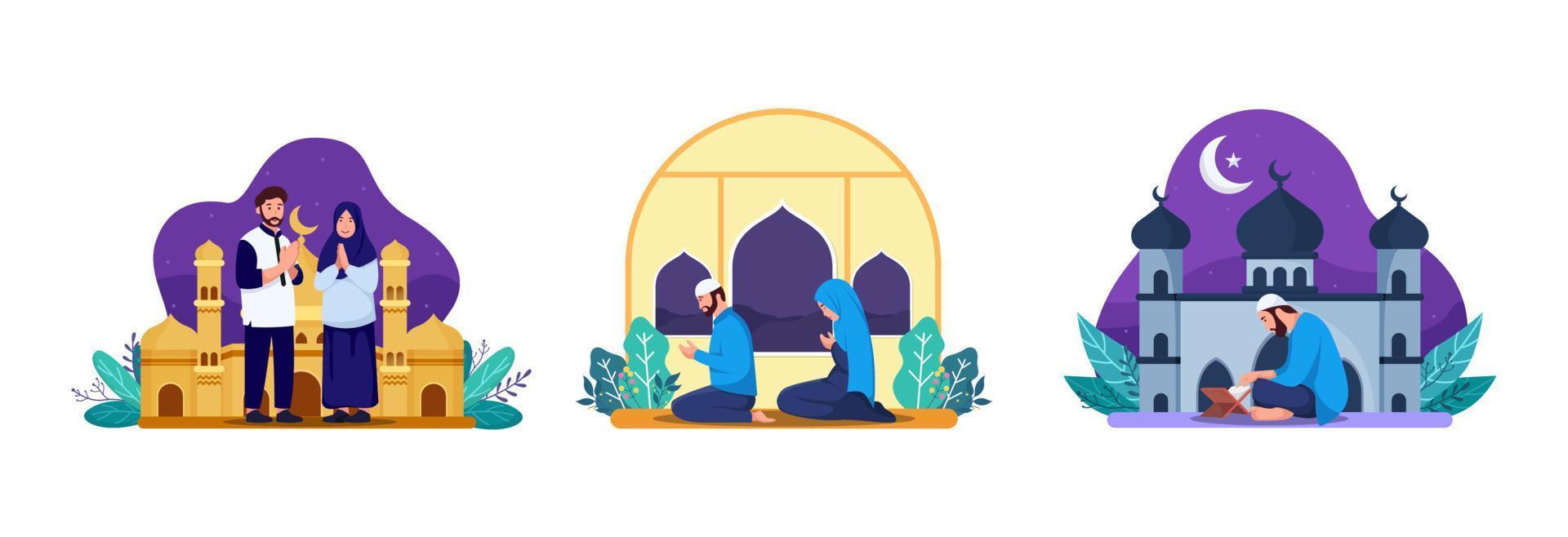 ramadan vasten of iftar party set concept vector