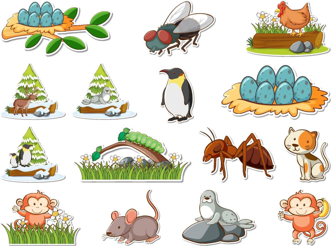 stickerset van cartoon wilde dieren vector