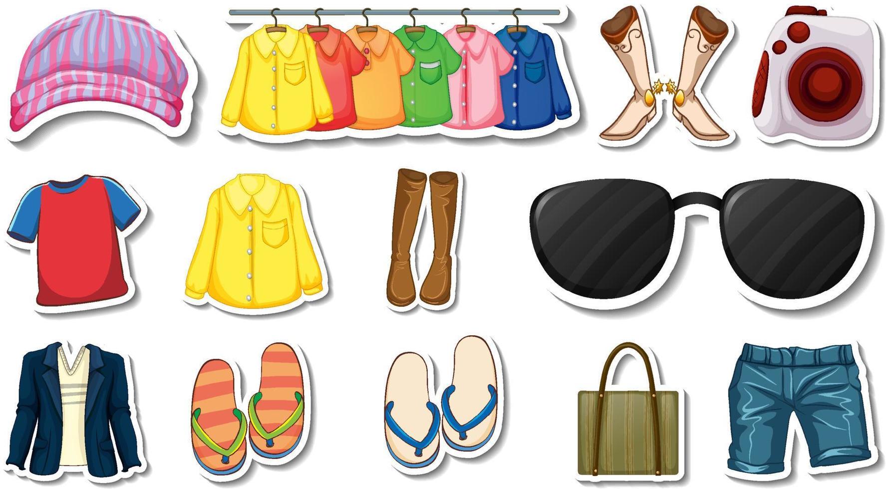 stickerset van kleding en accessoires vector