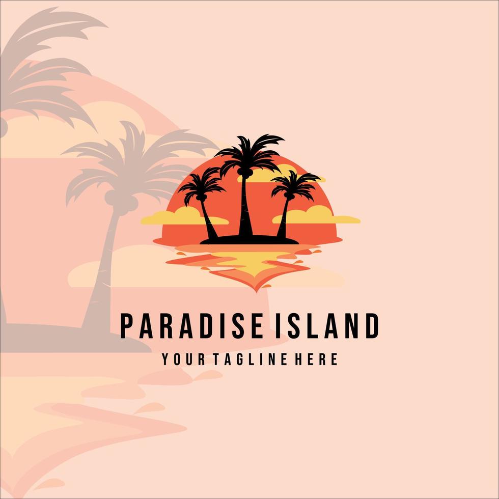 kokospalm en paradijseiland vintage vector logo afbeelding ontwerp