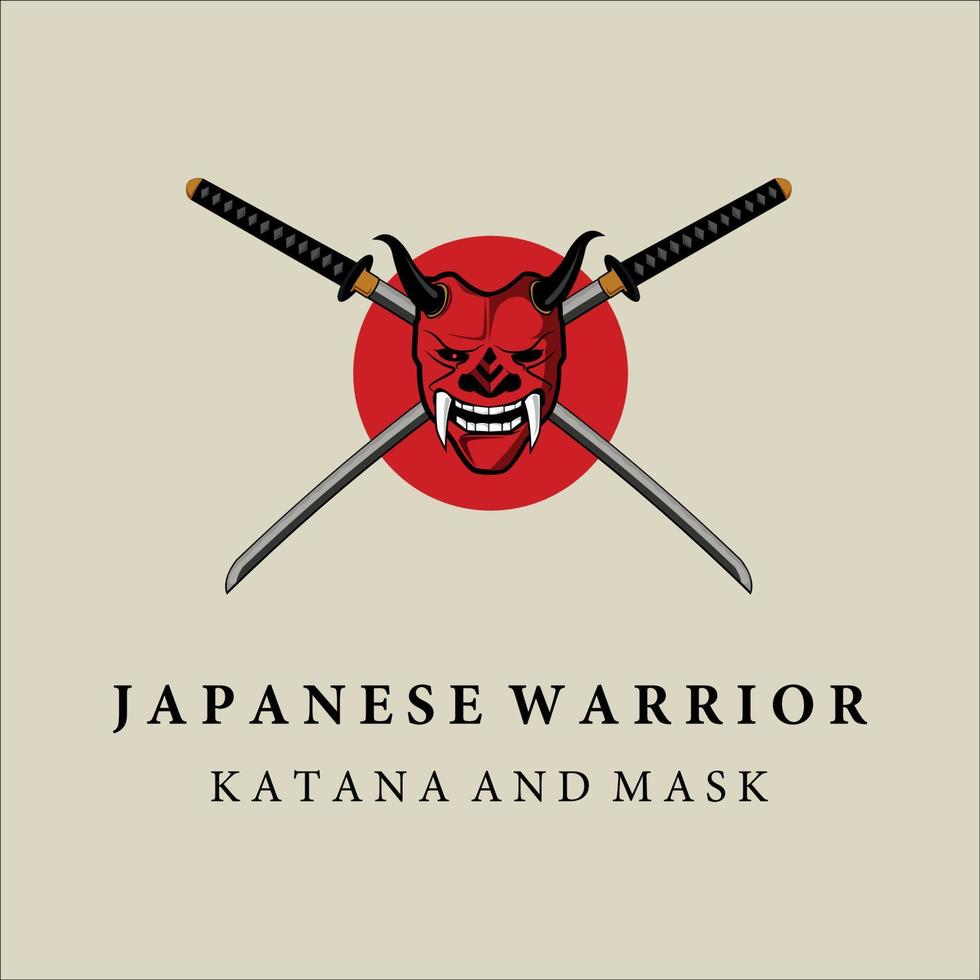 katana en masker samurai logo vector vintage sjabloon illustratie ontwerp. Japans pantsermasker en katanazwaard voor samurai-logo concept sjabloon embleem illustratie ontwerp