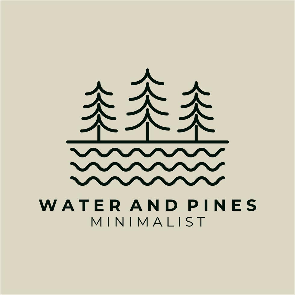 water en dennen lijntekeningen minimalistisch vector logo afbeelding ontwerp