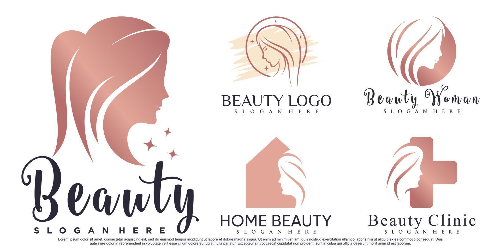 schoonheid vrouwen icon set logo ontwerp inspiratie voor salon met creatieve element premium vector