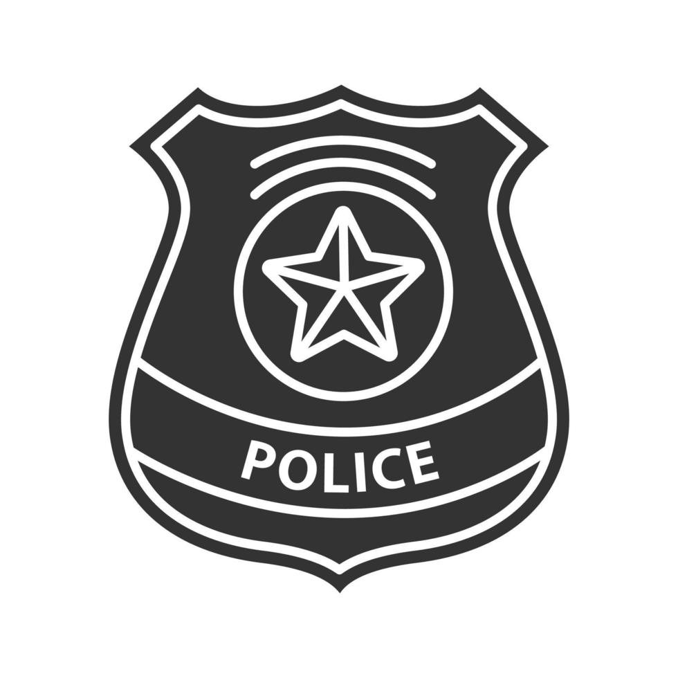 politie detective badge glyph pictogram. silhouet symbool. handhaving aanbod. negatieve ruimte. vector geïsoleerde illustratie