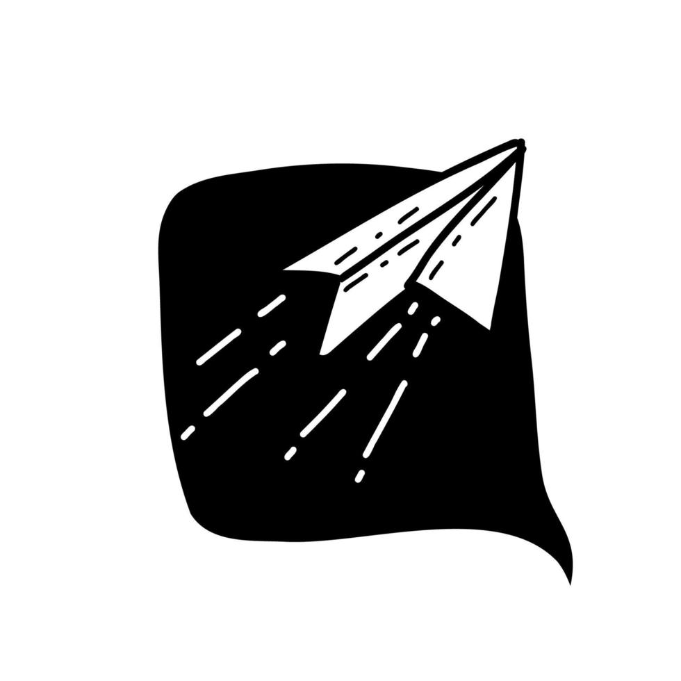 illustratie papieren vliegtuigje als een symbool van een goed idee in zwart in doodle-stijl. vector