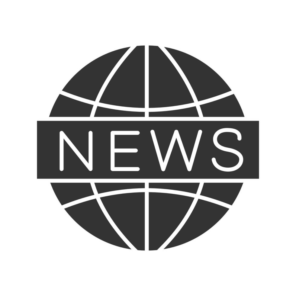 glyph-pictogram voor wereldwijd nieuws. nieuwsuitzending. silhouet symbool. negatieve ruimte. vector geïsoleerde illustratie