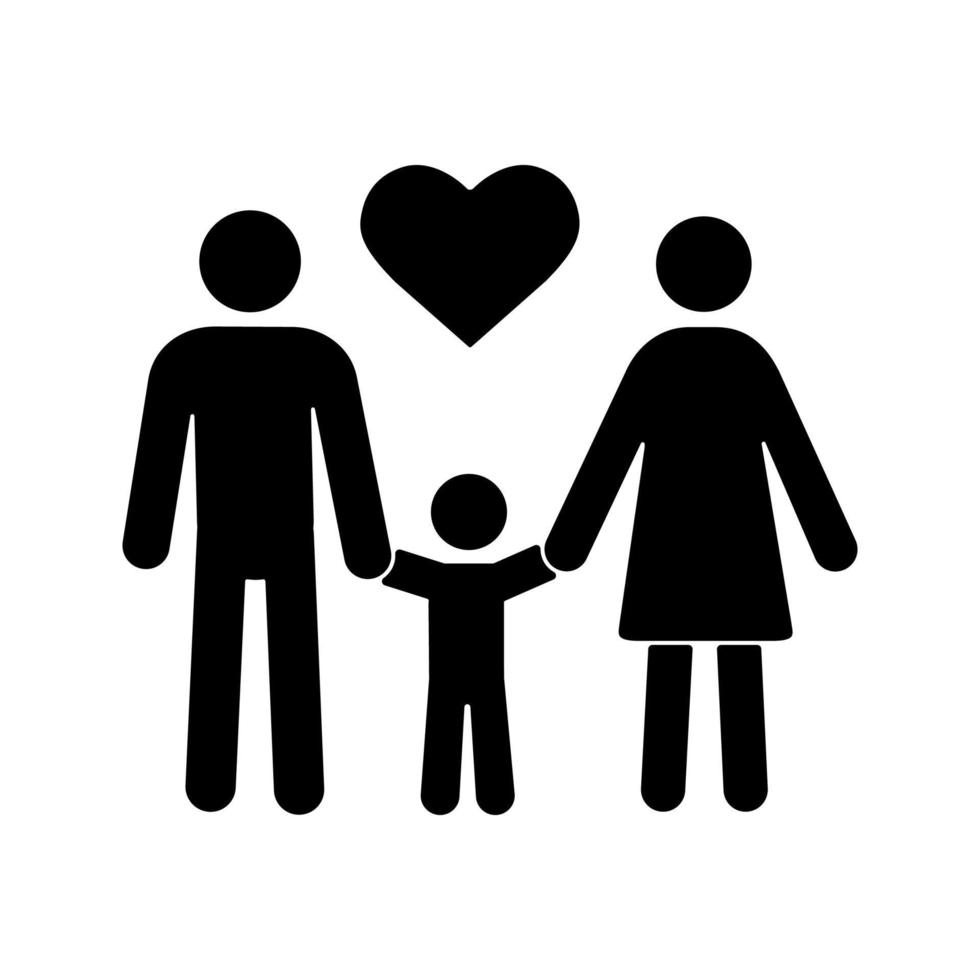 familie glyph icoon. silhouet symbool. adoptie. ouderschap. moeder, vader en kind. negatieve ruimte. vector geïsoleerde illustratie