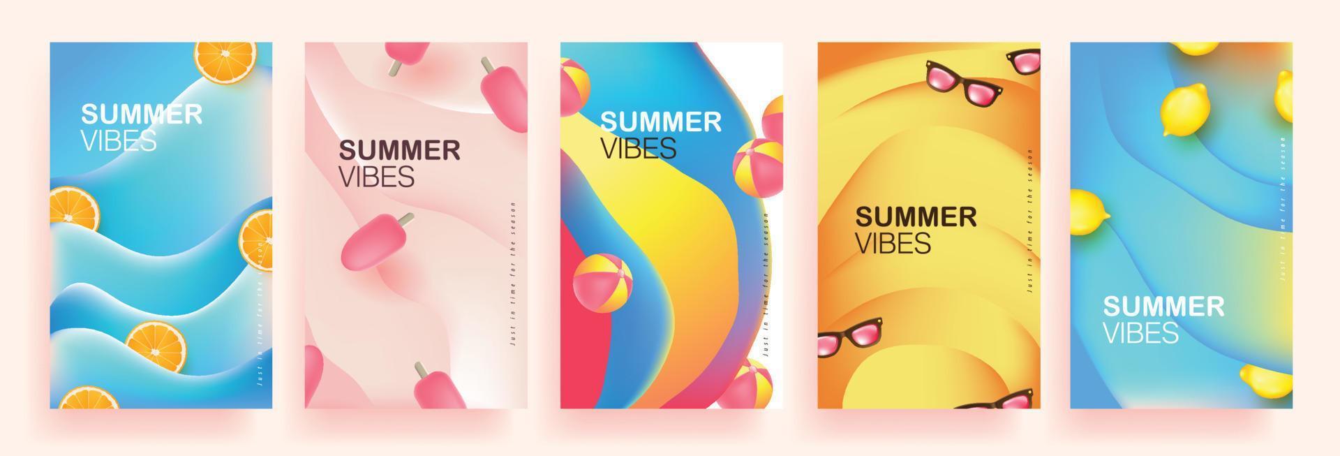 verzameling abstracte achtergrondontwerpen, kleurrijke zomerverkoopposter, promotionele inhoud op sociale media vector