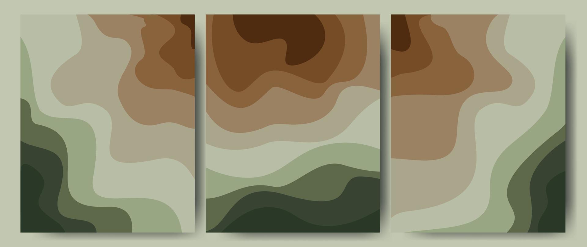 abstracte achtergrond in groen-bruine kleuren, bos, aarde. textuur sjabloon bos met een patroon van golvende lijnen. geweldig voor covers, textielprints, behang. vectorillustratie. vector