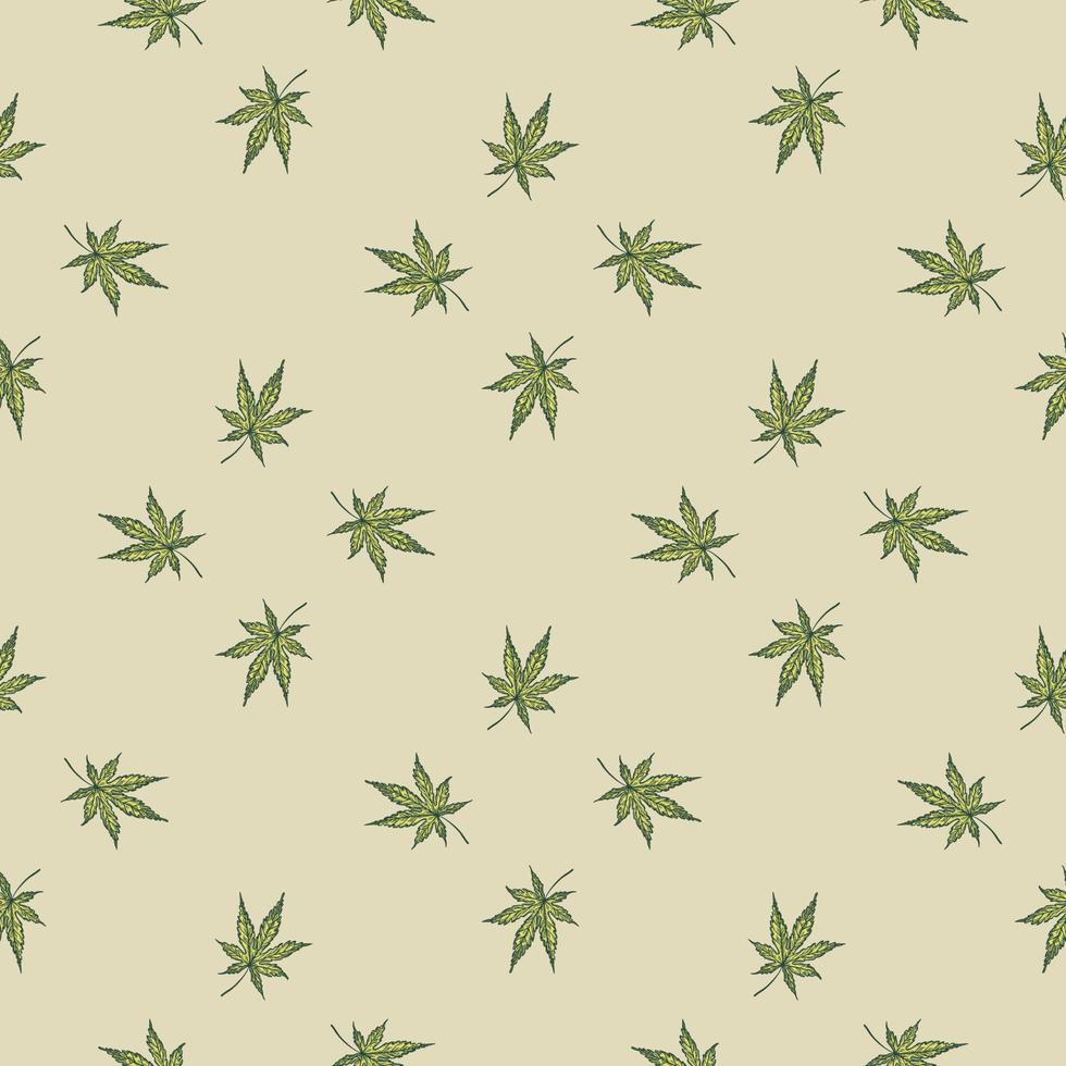 laat cannabis gegraveerd naadloos patroon achter. retro botanische achtergrond met bladmarihuana in de hand getekende stijl. vector