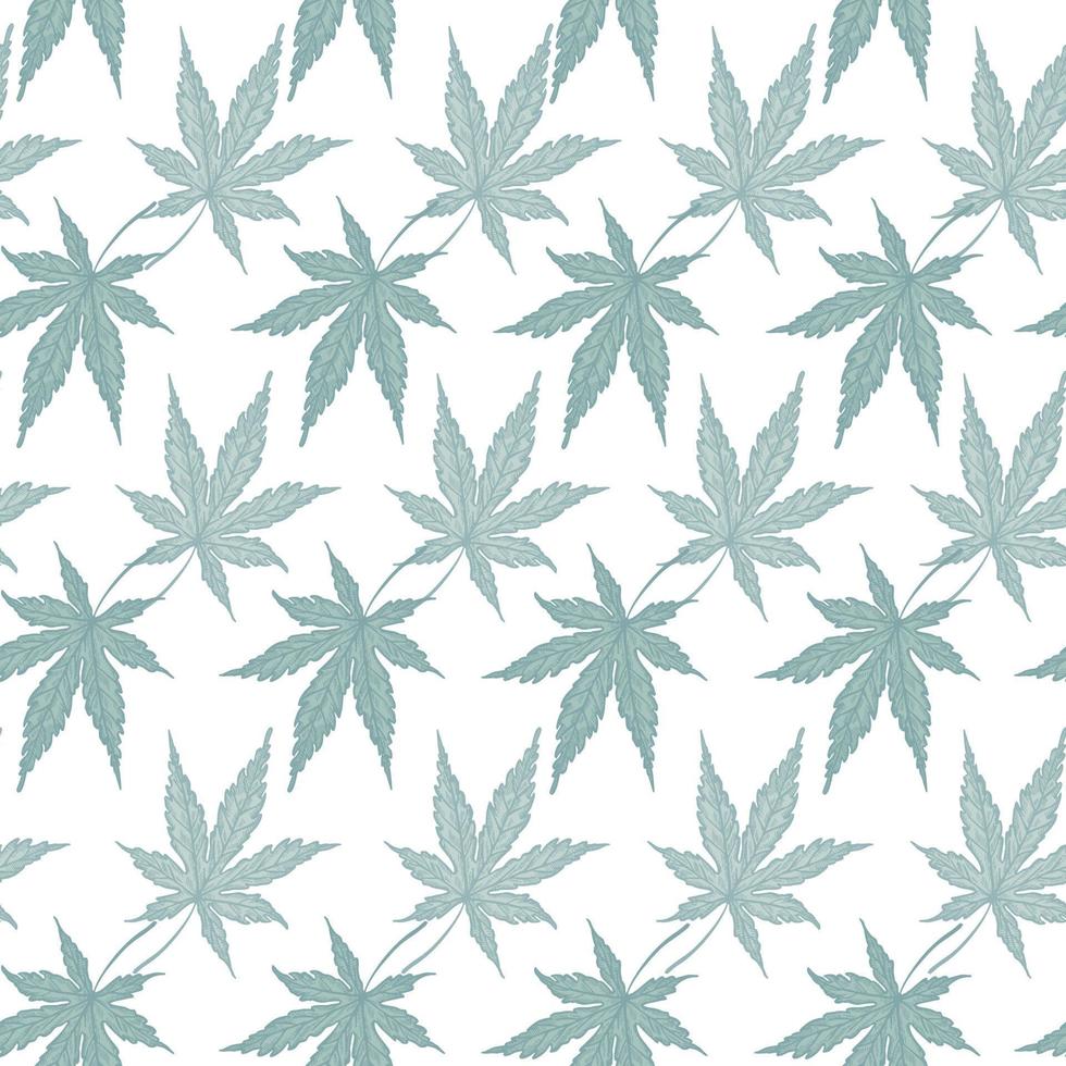 laat cannabis gegraveerd naadloos patroon achter. retro botanische achtergrond met bladmarihuana in de hand getekende stijl. vector