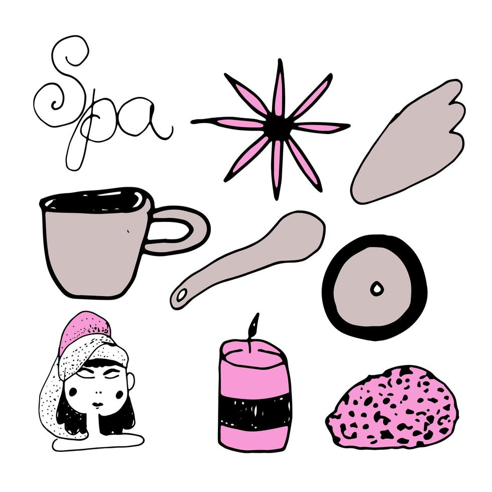 vector set doodles elementen voor ontspanning en harmonie en spa