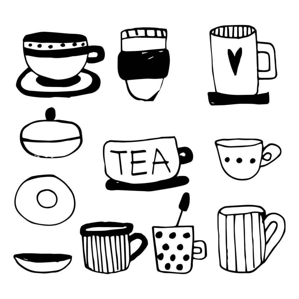 set vectoren doodles kopje thee