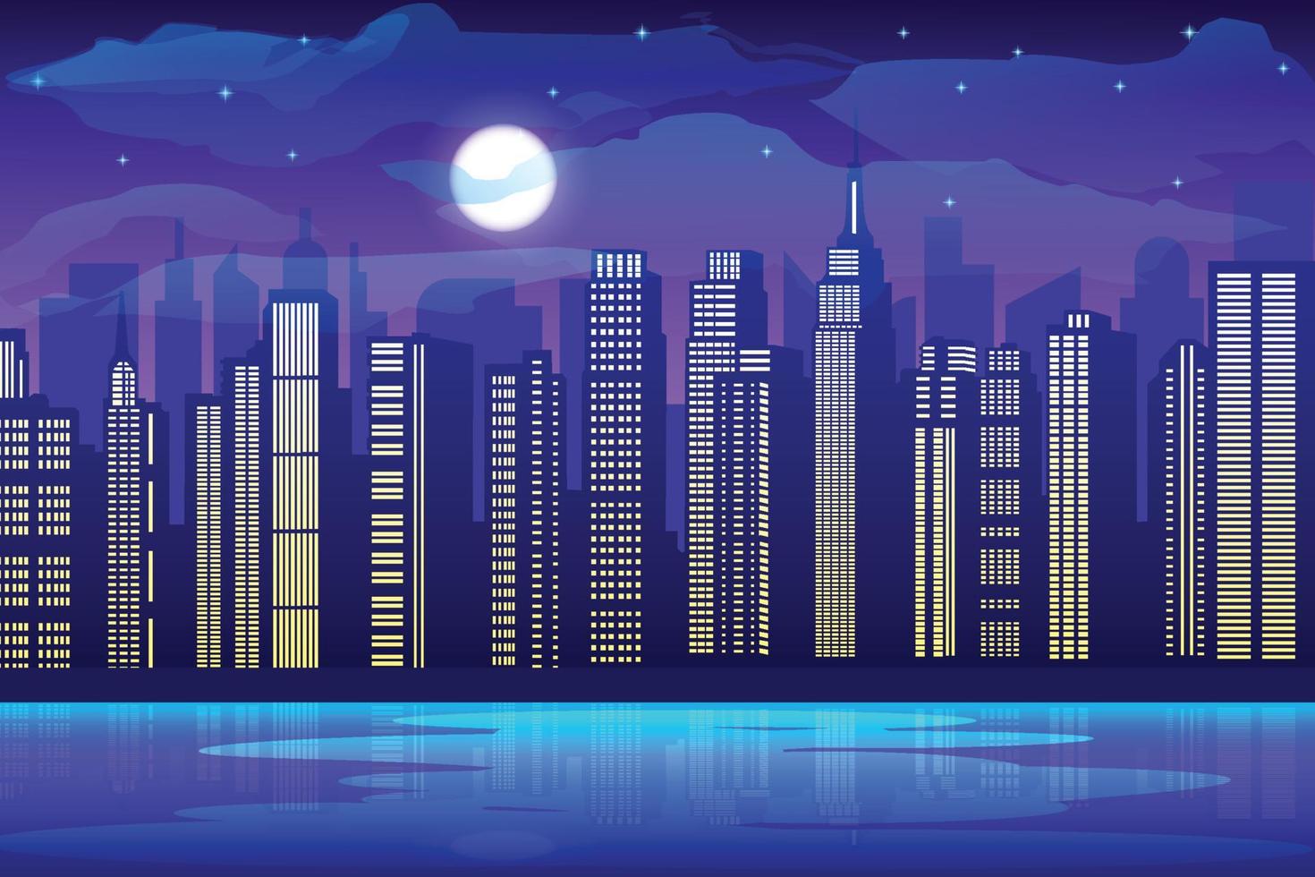 skyline van de stad illustratie 's nachts kunst illustratie vector