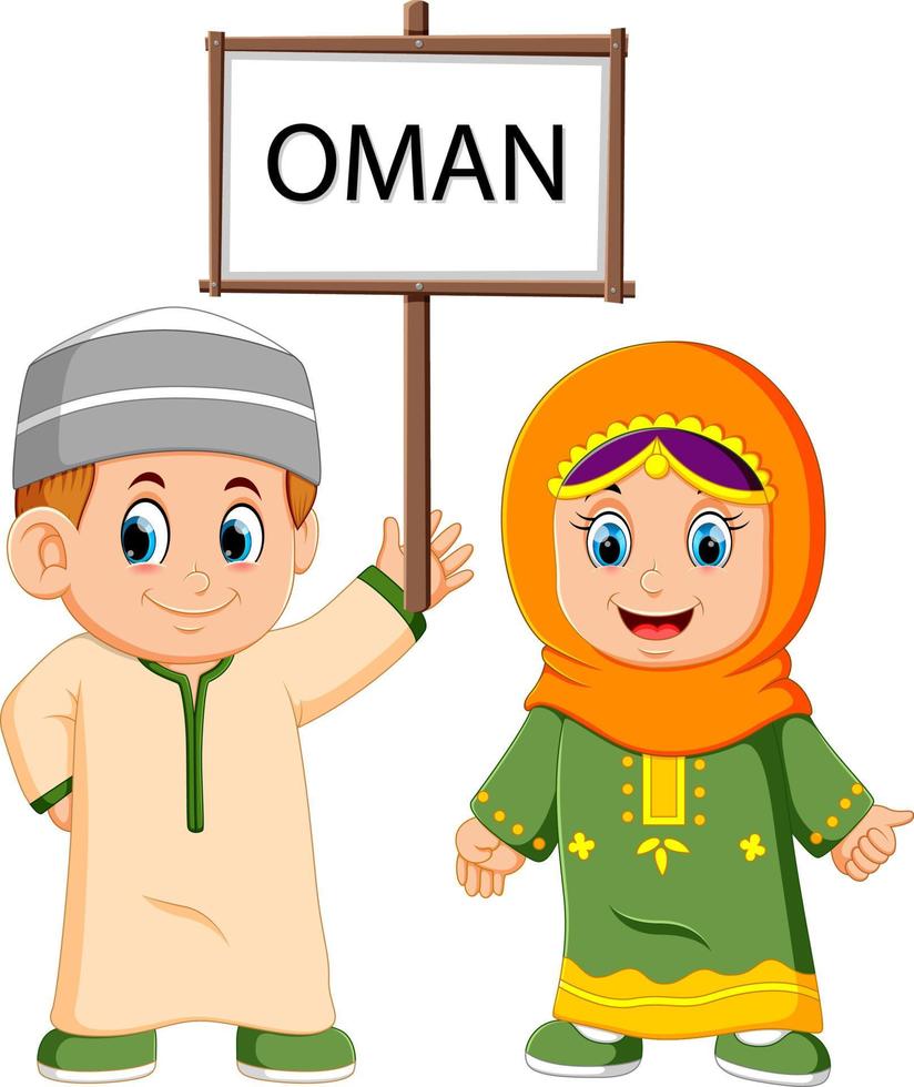 cartoon oman paar in traditionele kostuums vector