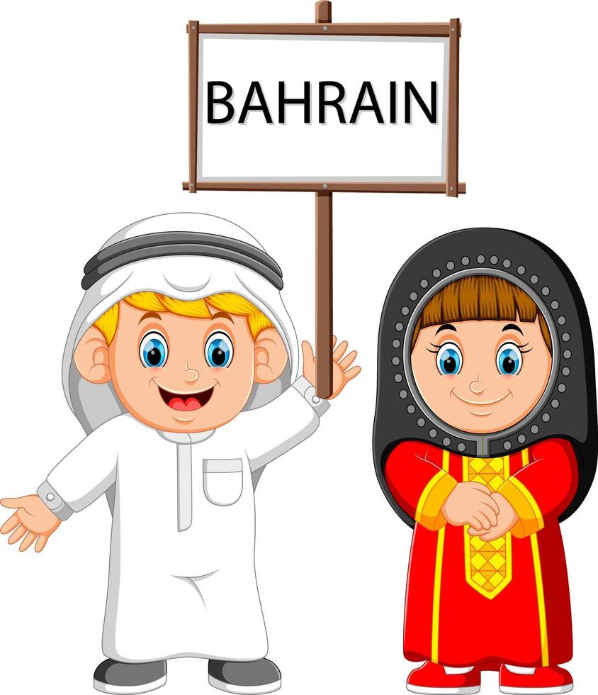 cartoon bahrein koppel in traditionele kostuums vector