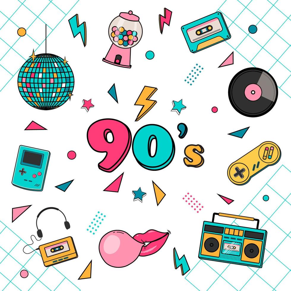 klassieke 80s 90s elementen vector illustratie.