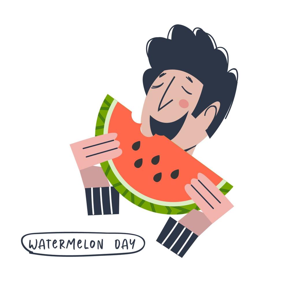 watermeloen dag. feestelijke leuke vector clipart. sjabloon voor een ansichtkaart, poster, uitnodiging.