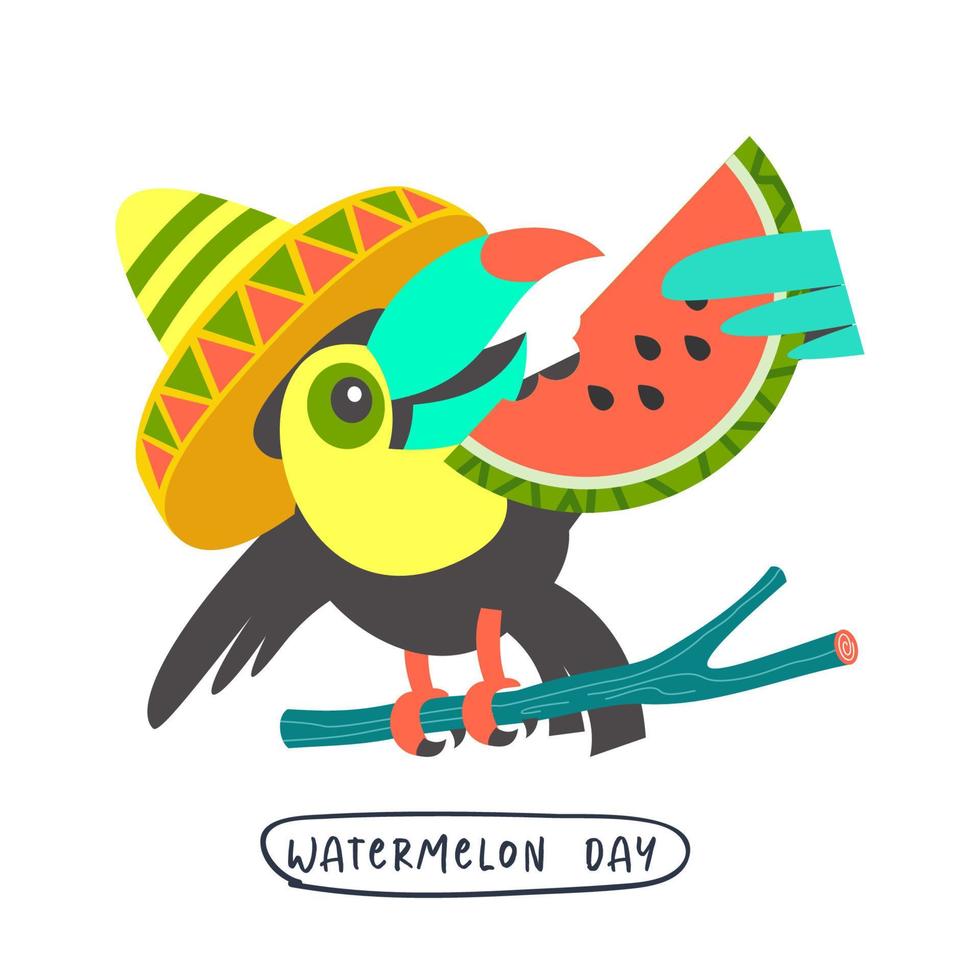 watermeloen dag. feestelijke leuke vector clipart. sjabloon voor een ansichtkaart, poster, uitnodiging.