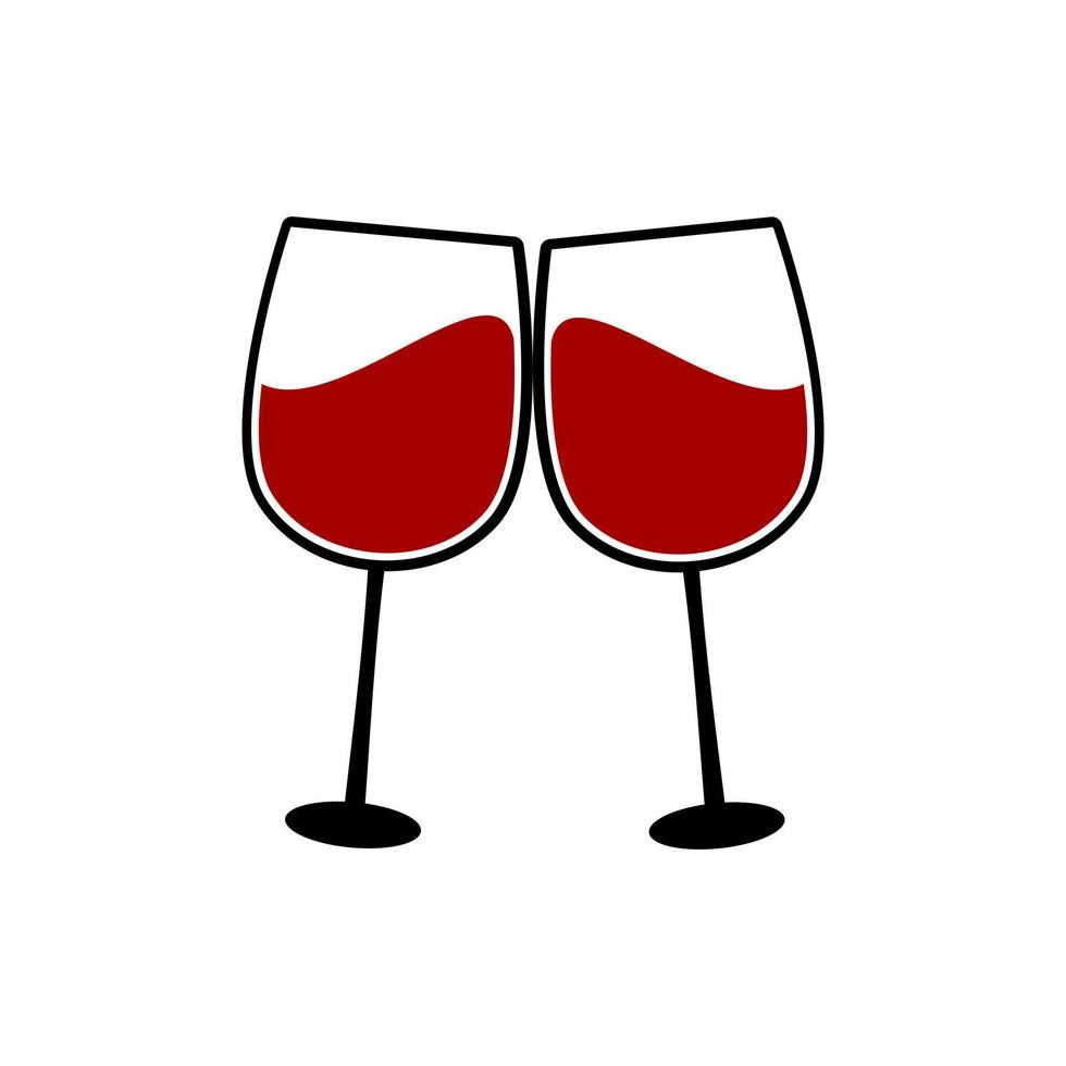 twee glazen rode wijn. proost met rode wijnglazen op witte achtergrond. vector