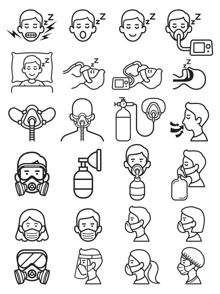 zuurstofmaskers en slaap aids iconen vector illustraties