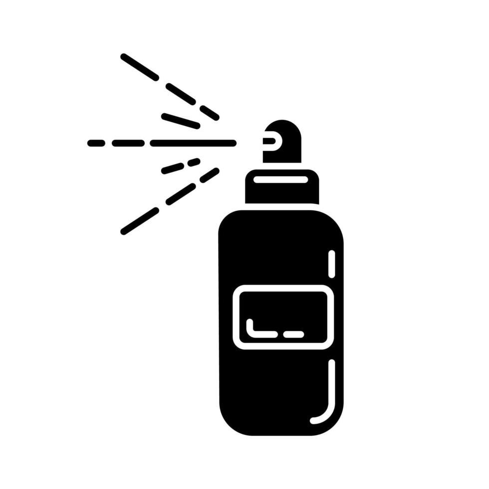 body spray fles glyph icoon. ontharen, harsen nazorg hydraterend product. professionele schoonheidsbehandeling cosmetica. silhouet symbool. negatieve ruimte. vector geïsoleerde illustratie